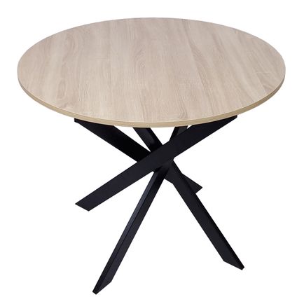 Table à manger - Skraut Home - ronde fixe - salon - Zen - couleur chêne - Pieds métalliques