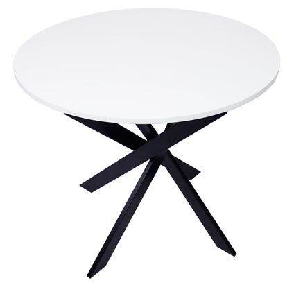Table à manger - Skraut Home - ronde Zen - Couleur blanc mat - Pieds métalliques noir laqué mat