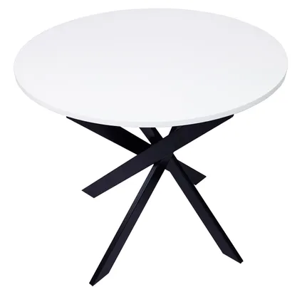 Table ronde fixe, Skraut Home, 90x90x77cm, Couleur blanc mat, Pieds métalliques noir laqué mat
