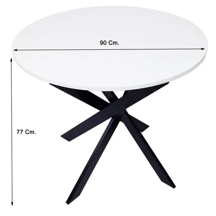 Table ronde fixe, Skraut Home, 90x90x77cm, Couleur blanc mat, Pieds métalliques noir laqué mat 2