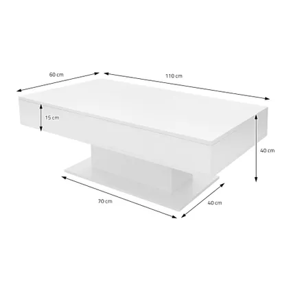 ML-Design Salontafel met 2 opbergvakken onder verschuifbaar blad, Wit, 110 x 60 x 40 cm 6