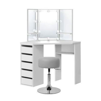 Coiffeuse ML-Design Table de Maquillage Blanc 110x141,5x54 cm avec 3 Miroirs Lumineaux