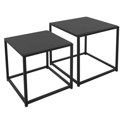 Table d'Appoint ML-Design, Set 2x Tables 35x35x35 cm/40x40x40 cm Carré, Noir Mat, Châssis Métallique