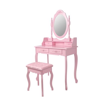 Coiffeuse ML-Design Table de Maquillage Rose avec Tabouret , Miroir et 4 Tiroirs , 75x140x40 cm