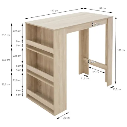 ML-Design Bartafel met 3-etage plank, Sonoma Eik, 117x106x57 cm 5