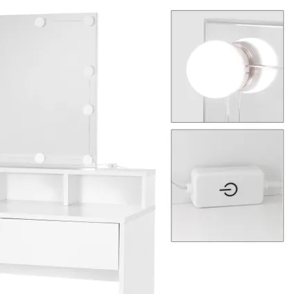 ML-Design Kaptafel met LED Verlichting, Kaptafel met Spiegel en 2 Laden, 80 x 40 x 140 cm, Wit 6