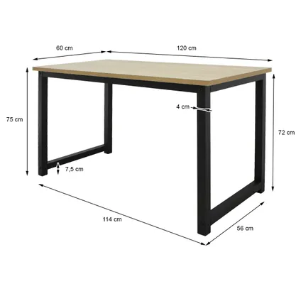 ML DESIGN Bureau met modern design, 120 x 60 x 75 cm, esdoorn-zwart, metalen frame /MDF tafelblad 7