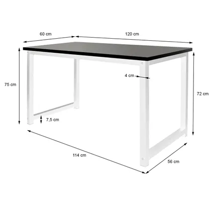 ML DESIGN Bureau computertafel 120x60x75 cm hout zwart/wit met stevig metalen frame 7