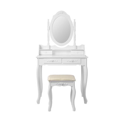 Coiffeuse ML-Design Table de Maquillage Blanc avec Tabouret, Miroir et 4 Tiroirs, 75x139x40 cm