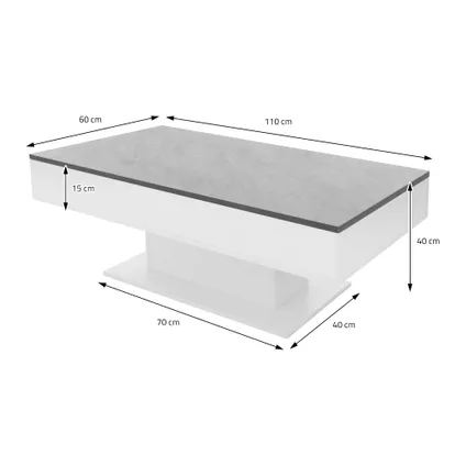 ML-Design salontafel met 2 opbergvakken onder schuifblad, betonlook/wit, 110 x 60 x 40 cm 6