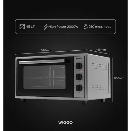 Wiggo WMO-E456(X) - Vrijstaande Mini Oven - 45 liter - 2000 Watt - Timer - Rvs 4