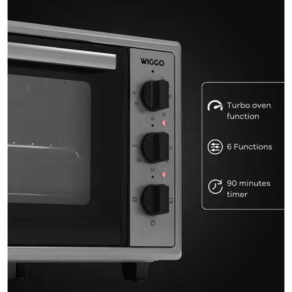 Wiggo WMO-E456(X) - Vrijstaande Mini Oven - 45 liter - 2000 Watt - Timer - Rvs 5