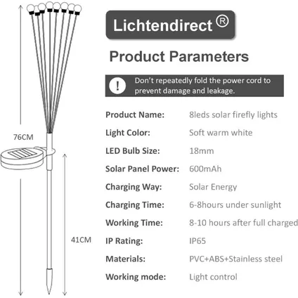 Lichtendirect - Lampe de jardin solaire avec piquet 78CM - Éclairage de jardin solaire - 2 SET 6