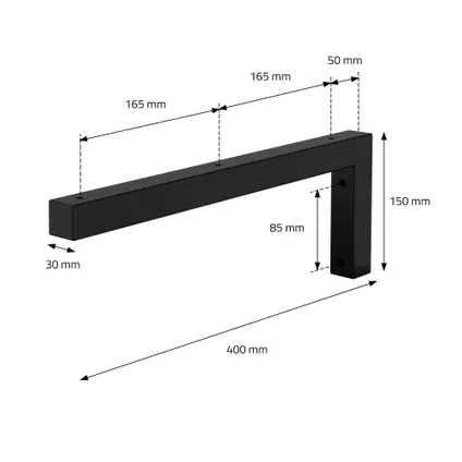ML-Design Set 2x L-vormige wandbeugels, 400x150x30 mm, zwart, staal 8