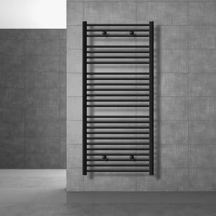 LuxeBath Sahara 750x1500 mm mat zwart rechte badkamer radiator met zijaansluiting 2