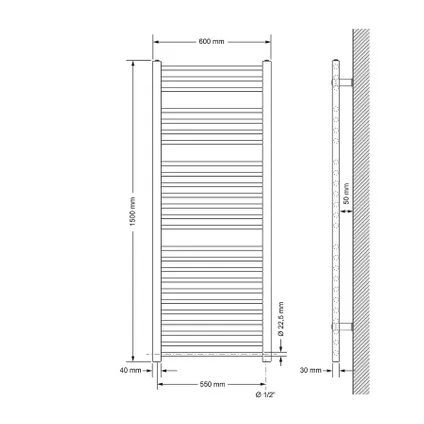 LuxeBath 900W elektrische badkamer radiator Sahara 600x1500 mm Antraciet zijaansluiting 5