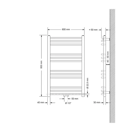 LuxeBath Sahara 600x800 mm mat zwart gebogen badkamer radiator met centrale aansluiting 4