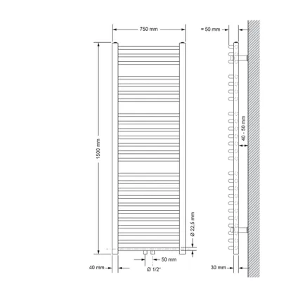 LuxeBath Sahara badkamer radiator 750x1500 mm, antraciet, gebogen met centrale aansluiting 4