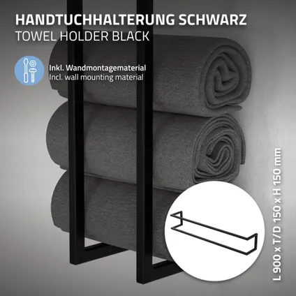 Porte-serviettes ML-Design, acier, 15 x 15 x 90 cm, noir, étagère à serviettes 3