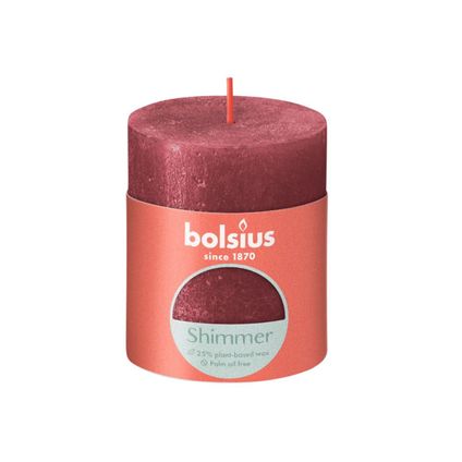 Bolsius Stub Candle Shimmer Red - Ø68 mm - Hauteur 8 cm - Rouge - 35 heures de brûlage