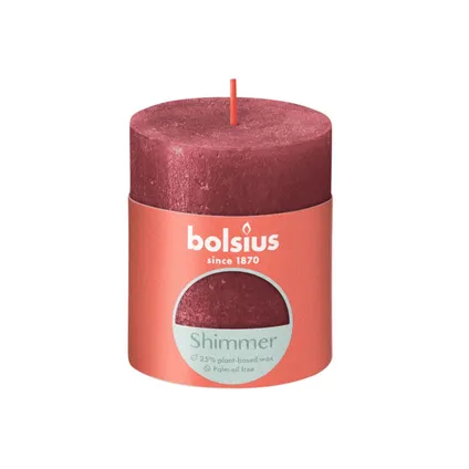 Bolsius Stub Candle Shimmer Red - Ø68 mm - Hauteur 8 cm - Rouge - 35 heures de brûlage
