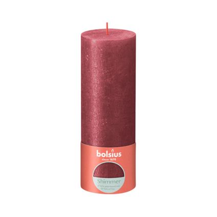 Bolsius Stub Candle Shimmer Red - Ø68 mm - Hauteur 19 cm - Rouge - 85 heures de brûlage