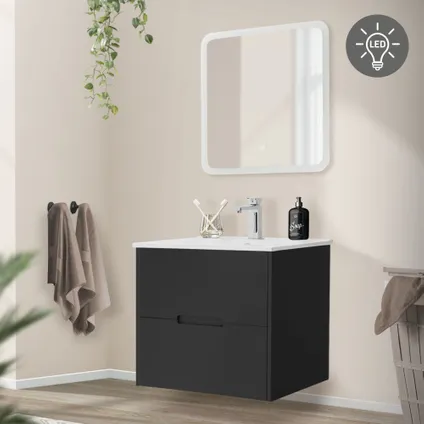 ML-Design 3-delige badkamermeubelset, spiegel, lage kast en wastafel 2