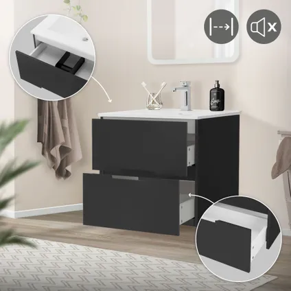 ML-Design 3-delige badkamermeubelset, spiegel, lage kast en wastafel 6