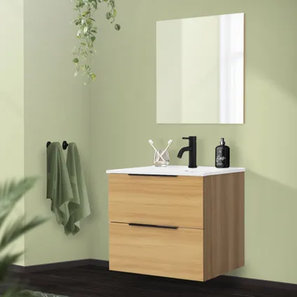 ML-Design 3-delige badkamermeubelset, spiegel, badmeubel en wastafel 2