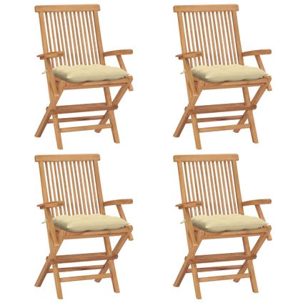 The Living Store - Teck - Chaises de jardin avec coussins blanc crème 4 pcs - TLS306563