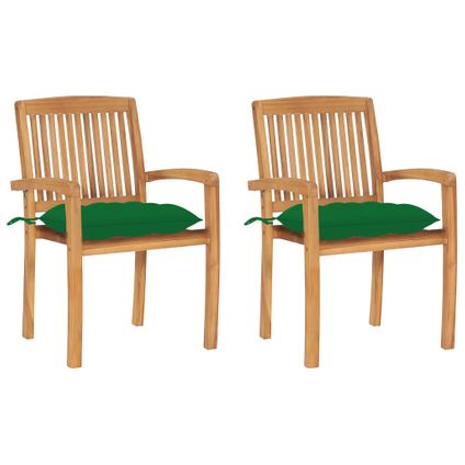 The Living Store - Teck - Chaises de jardin 2 pcs avec coussins vert Bois de - TLS306327