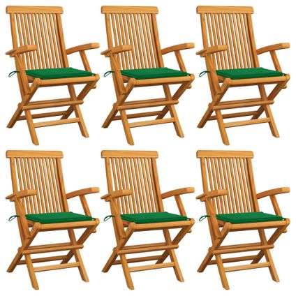 The Living Store - Teck - Chaises de jardin avec coussins vert 6 pcs Bois de - TLS306254
