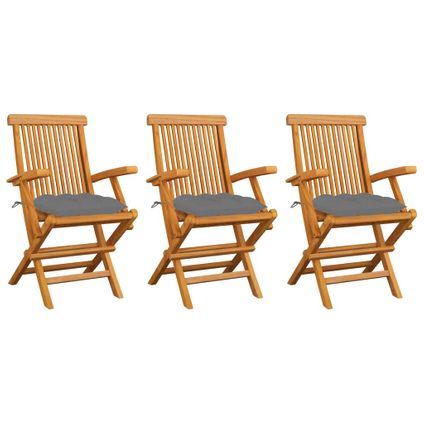 The Living Store - Teck - Chaises de jardin avec coussins gris 3 pcs Bois de - TLS306253