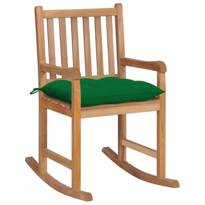 The Living Store - Bois - Chaise à bascule avec coussin vert Bois de teck - TLS306277