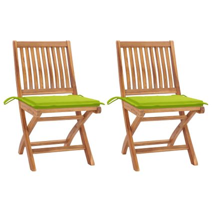 The Living Store - Teck - Chaises de jardin 2 pcs avec coussins vert vif Bois - TLS306244