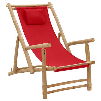 The Living Store - Bambou - Chaise de terrasse Bambou et toile Rouge - TLS318597