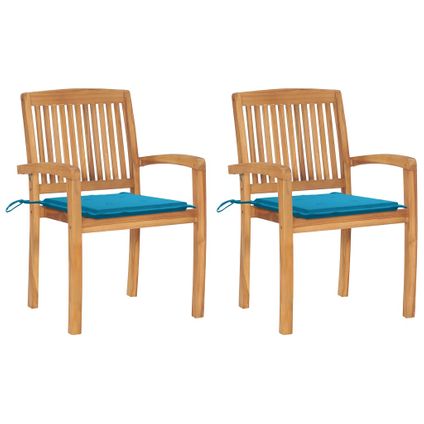 The Living Store - Teck - Chaises de jardin 2 pcs avec coussins bleu Bois de - TLS306325