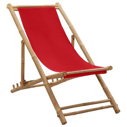 The Living Store - Tissu - Chaise de terrasse Bambou et toile Rouge - TLS313020