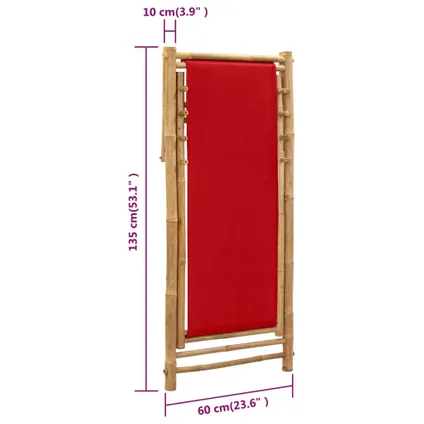 vidaXL - Stof - Ligstoel bamboe en canvas rood - TLS313020 9