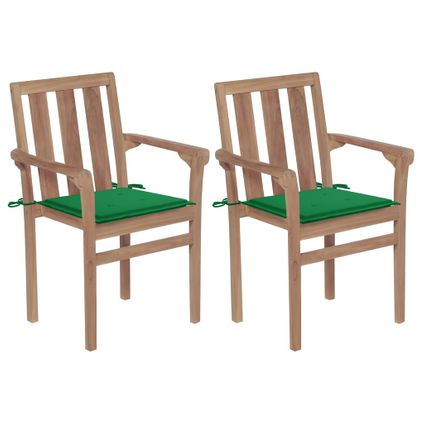 The Living Store - Teck - Chaises de jardin 2 pcs avec coussins vert Bois de - Vert