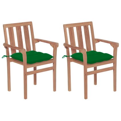 The Living Store - Teck - Chaises de jardin 2 pcs avec coussins vert Bois de - TLS306222