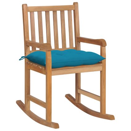 The Living Store - Bois - Chaise à bascule avec coussin bleu clair Bois de teck - TLS306277
