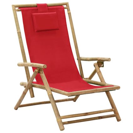 vidaXL - Bamboe - Relaxstoel verstelbaar bamboe en stof rood - TLS313026
