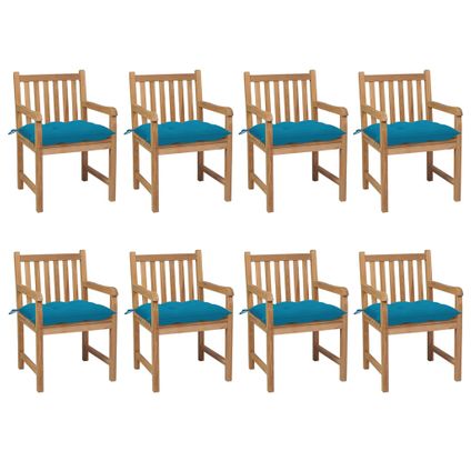 The Living Store - Bois - Chaises de jardin 8 pcs avec coussins bleu clair Teck - TLS307307