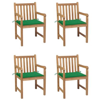 The Living Store - Bois - Chaises de jardin 4 pcs avec coussins vert Bois de - TLS307300