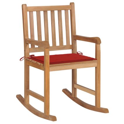 The Living Store - Bois - Chaise à bascule avec coussin rouge Bois de teck - TLS306276