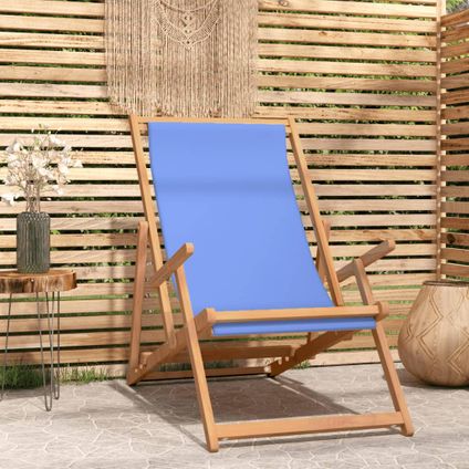 The Living Store - Teck - Chaise de plage pliable Bois de teck solide Bleu - TLS317697