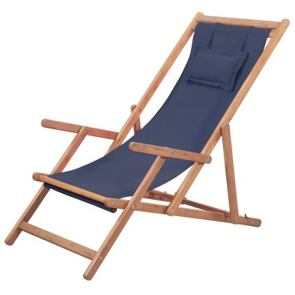 vidaXL - Stof - Strandstoel inklapbaar stof en houten frame blauw - TLS43996