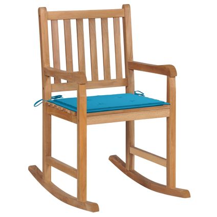 The Living Store - Bois - Chaise à bascule avec coussin bleu Bois de teck - TLS306276