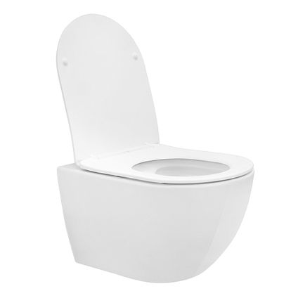 Toilette Suspendu ECD Germany sans Rebord, Blanc Mat, avec Siège WC Amovible en Duroplast